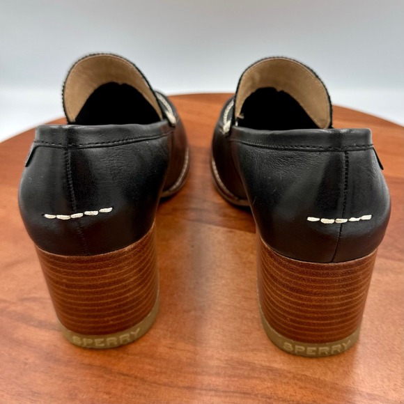 Sperry Seaport Penny Loafer Pumps Black Leather Block Heel STS86538 Womens 8.5 - Picture 6 of 13